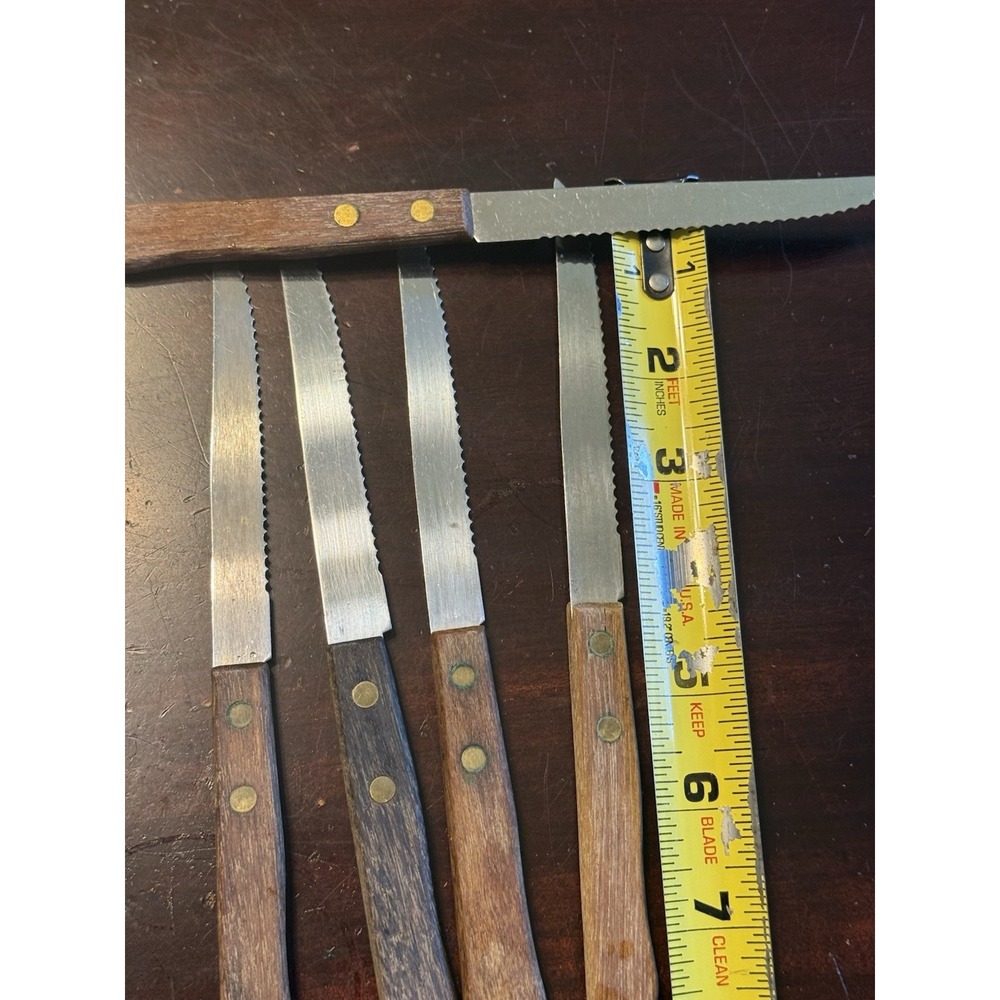 Lot Of 5 Vintage Stainless Steel Steak Knives With Wood Handles Japan - Picture 6 of 6